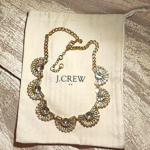 J. Crew Fan Baguette Crystal Clear Rhinestone Brass Tone Statement Necklace EUC